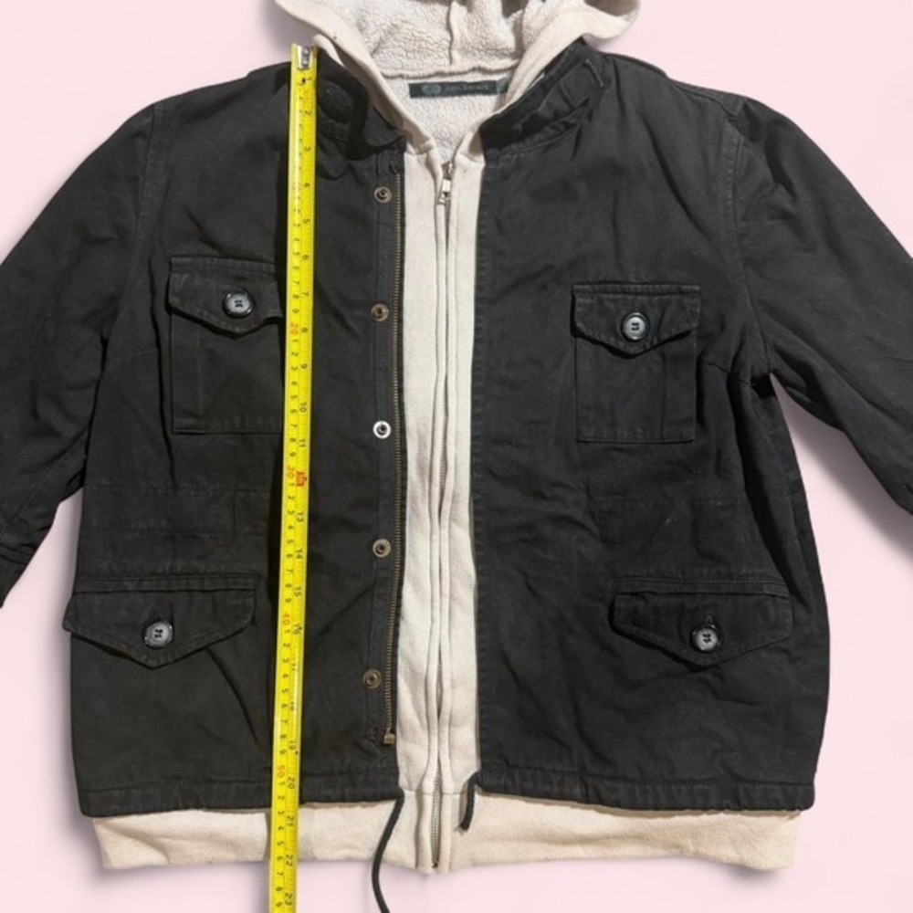 John Eshaya Vintage Y2K Black Denim Hooded Moto Jacket Skater Twilight Small - Picture 5 of 7